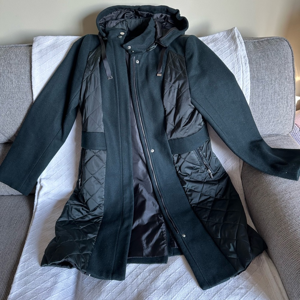 Tahari Wool Coat with Quilted Accents